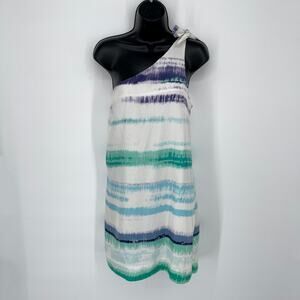 Banana Republic Silk Muted Stripes One Shoulder Mini Dress Sz 14 Multicolor